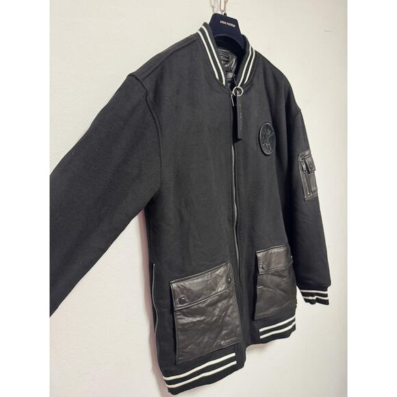 Daniel Won Jacket Mens Medium Black Wool Lamb Leather Varsity Bomber Full Zip - Picture 3 of 16